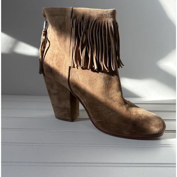 Rag & Bone Newbury Fringed Camel Suede Ankle Boots Size 10 - Picture 1 of 12